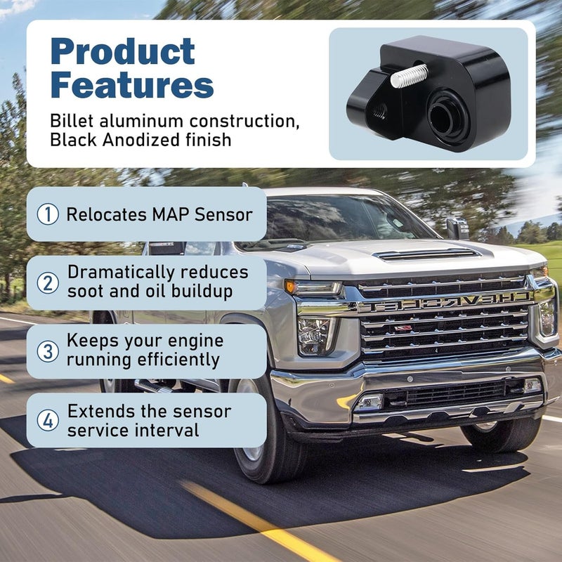 Xiaoyudou MAP Air Intake Temperature Sensor Spacer Anti-Soot Fit for 2017-2025 Chevy Silverado 2500HD 3500HD, GMC Sierra 2500HD 3500HD 6.6L Duramax Diesel(Black) - Image 2